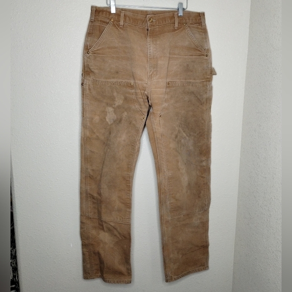 Vintage Carhartt Double Knee Pants Dungaree Fit Tan Sz 38x36 (SEE MEASUREMENTS) - Picture 1 of 8